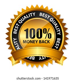 Vector 100% money back gold sign, label template