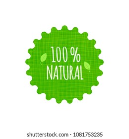 Vector 100 % Natural Label, Icon Template, Textured Flat Sign.