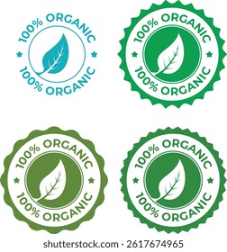 Vector 100% Organic Food Product Certified Badge Label Sticker – Eco-Friendly Design
