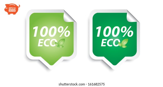 Vector: 100 percent eco stickers or sign set. Eps10.