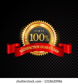 Vector 100 percent satisfaction guarantee golden labels on black background