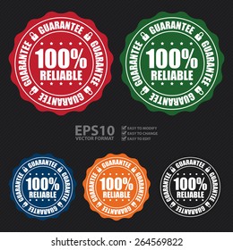 Vector : 100% Reliable Guarantee Badge, Banner, Sign, Tag, Label, Sticker or Icon