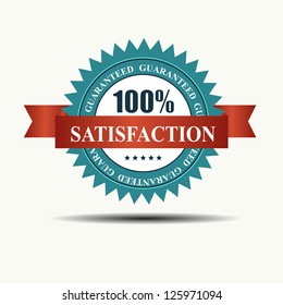 Vector 100% satisfaction guaranteed retro  label with red ribbon.