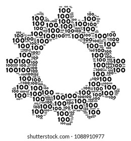Vector 100 text icons are grouped into cogwheel illustration. Machinery design concept constructed from 100 text components.
