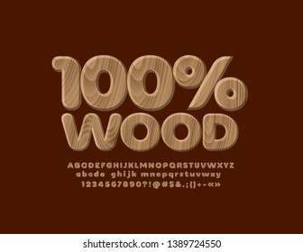 Vector 100% Wood Texture Alphabet Letters, Numbers And Symbols. Realistic Pattern Font