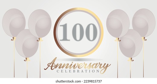 Antecedentes de la celebración del centenario de los vectores. números de color gris y dorado y texto con globos.
