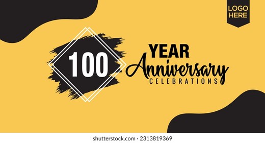 Vector 100th years anniversary celebration design with black brush and yellow color vector design