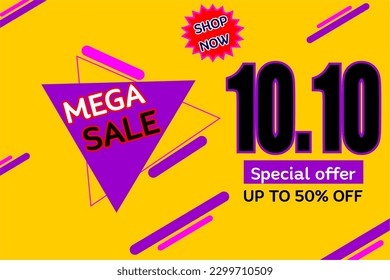 Vector 10.10  Mega Sale for Poster or banner .October 10th sale banner design templates for social media and website,Special Offer Sale 50% Off .