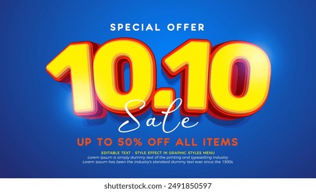 Vector 10.10 sale with text number editable three dimension style