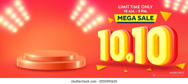 Vector of 10.10 Shopping day Poster or banner with product podium scene and spotlight background.10 October sales banner template design for social media and website.