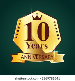 Vector 10th anniversary celebration logo Golden shield laurel wreath and badges collection