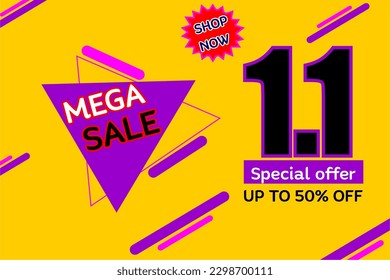 Vector 1.1 Mega venta para afiches o banner.1 Enero venta plantillas de diseño de banners para medios sociales y sitio web,Oferta especial Venta 50% Apagado .