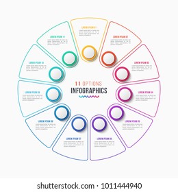 Vector 11 parts infographic design, circle chart, presentation template on white background. Global swatches.