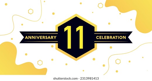 Vector 11 years anniversary logo vector design with yellow geometric shape with black on white background