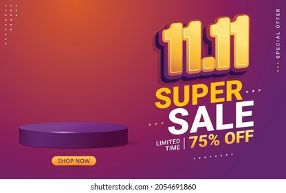 Vector of 11.11 Shopping day Poster or banner . 11 november super sales banner template design for social media and website