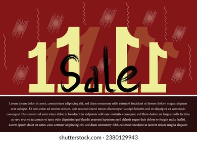 Vector of 11.11 Shopping day Poster or banner with a space a your content and elements with dark red  background.11 november sales banner template design for social media and website. EPS included.