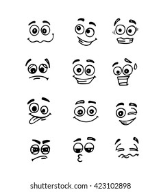 Vector of 12 different cute face emotions