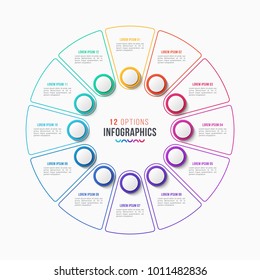 Vector 12 Parts Infographic Design, Circle Chart, Presentation Template On White Background. Global Swatches.