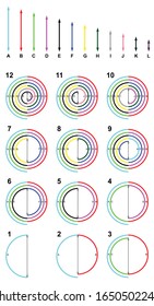 Vector de 12 pasos para dibujar la espiral