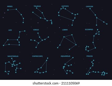 Vector of 12 Zodiac Constellations with Dark Space Background illustration