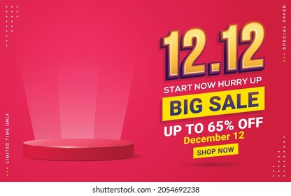 Vector of 12.12 Shopping day Poster or banner with blank product podium scene. 12 december sales banner template design for social media and website