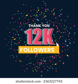 vector 12k followers illustration with thank you on a ribbon. vector illustration in flat style post art