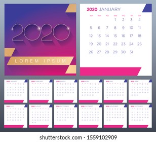 Vector 12-month calendar 2020 design template for print, publication, adaptation for company corporate identity and personal use.