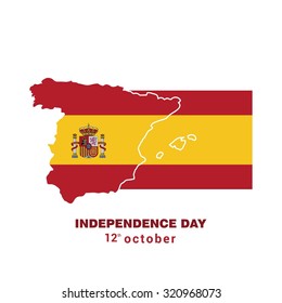 Vector 12th October Spain Independence Day. Spanish Country Map covered with Flag. Celebration Card. Illustration