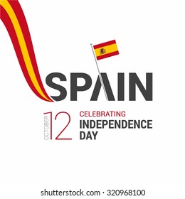 Vector 12th October Spain Independence Day. red and yellow creative lines with spain flag and text Celebration Card. Illustration