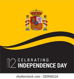 Vector 12th October Spain Independence Day. Yellow and Black background with creative effect and typography. Celebration Card. Illustration