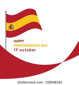 Vector 12th October Spain Independence Day. waving Spanish Flag with Typography on creative red background. Celebration Card. Illustration
