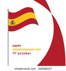 Vector 12th October Spain Independence Day. waving Spanish Flag with Typography on creative red background. Celebration Card. Illustration