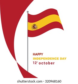 Vector 12th October Spain Independence Day. Creative red lines with waving Spanish Flag. Celebration Card. Illustration