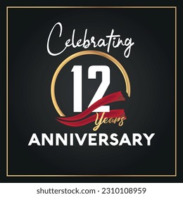 Vector 12th year anniversary celebration logo with ring and elegance golden color isolated vector design