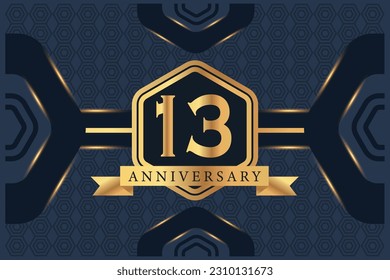 Vector 13 year anniversary celebration logo vector design with black elegant color on blue background