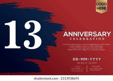 Vector 13 years anniversary with blue brush isolated on red background vector design