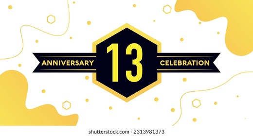 Vector 13 years anniversary logo vector design with yellow geometric shape with black on white background