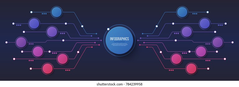 Vector 14 options infographic design, structure chart, presentation template. Editable stroke and global swatches.