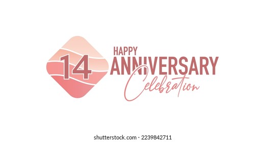 Vector 14th years anniversary logo, vector illustration design celebration with pink geometric design
