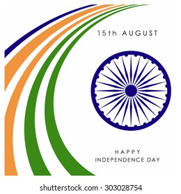 Vector 15 August. Indian Independence Day concept background with Ashoka wheel. Abstract indian flags backdrop - Celebration Card vector Illustration