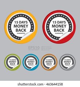 Vector : 15 Days Money Back Guarantee Infographics Icon on Circle Peeling Sticker 