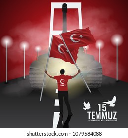 Vector 15 july Day Turkey. Translation of title in Turkish is 15 July The Democracy and National Unity Day of Turkey.