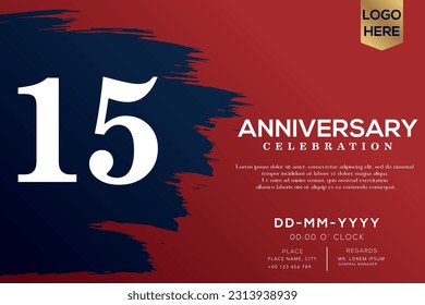 Vector 15 years anniversary with blue brush isolated on red background vector design