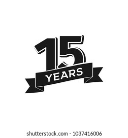 Vector 15 years anniversary logotype. Isolated black logo 15th jubilee on white background