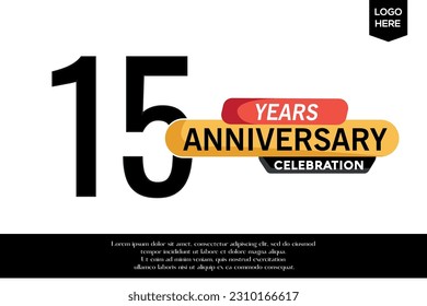 Vector 15th anniversary celebration logotype black yellow colored isolated on white background