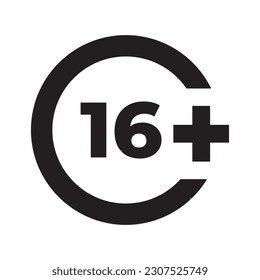 Vector 16 sixteen plus icon symbol illustration design template black isolated on white