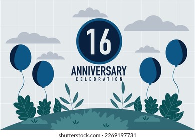 Vector 16 years anniversary invitation card. anniversary celebration modern design illustration template.	