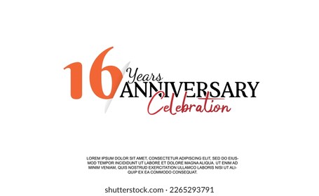 Vector 16 years anniversary logotype number with red and black color for celebration event isolated illustration design. 