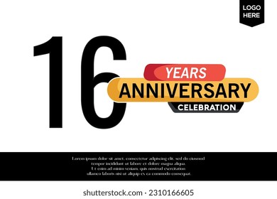 Vector 16th anniversary celebration logotype black yellow colored isolated on white background