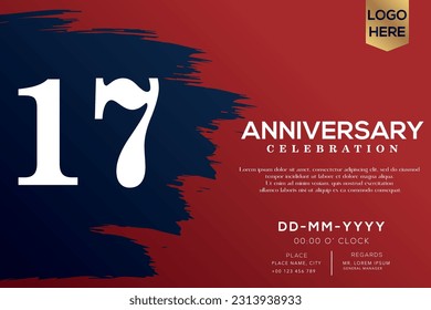 Vektor 17 Jahre Jubiläum mit blauer Bürste einzeln auf rotem Hintergrund, Vektordesign